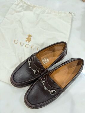 Boys Gucci Dark Brown Leather Horsebit Slip-On Loafers